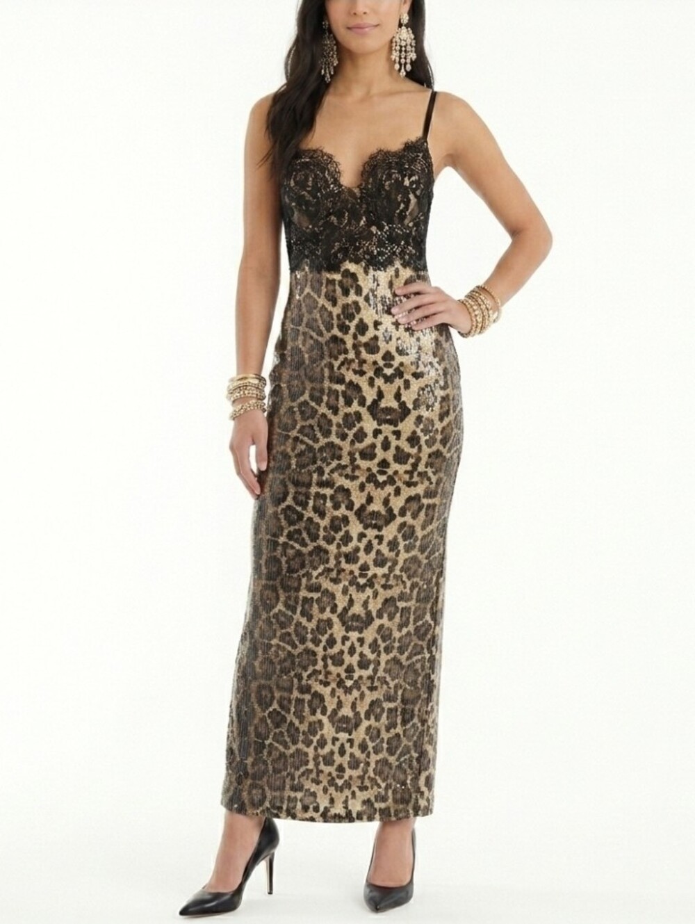 Nwt Fashion Nova Nikita Leopard Sequin Lace Evening Maxi Gown